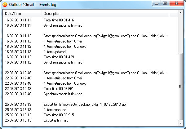 Events Log